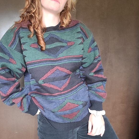 Vintage 80's Knit Patterned Sweater - Picture 3 of 10